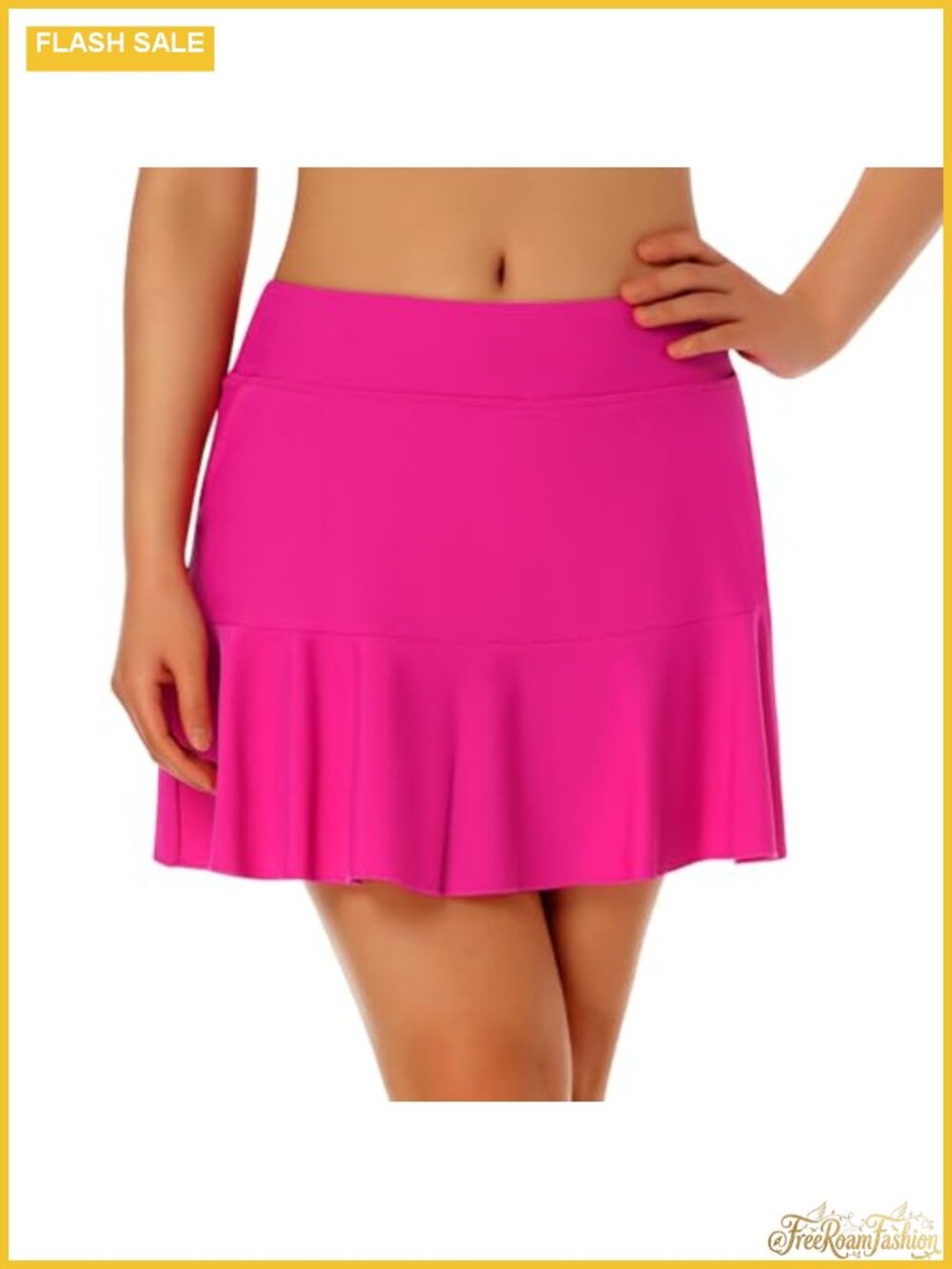 Turnhier Women's High Waisted Swim Skirt Ruffle Tummy Control Skort with Pockets